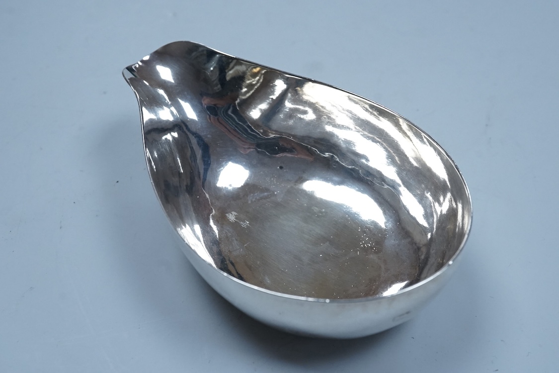 A George II silver pap boat, with engraved initials, marks rubbed, 10.7cm.